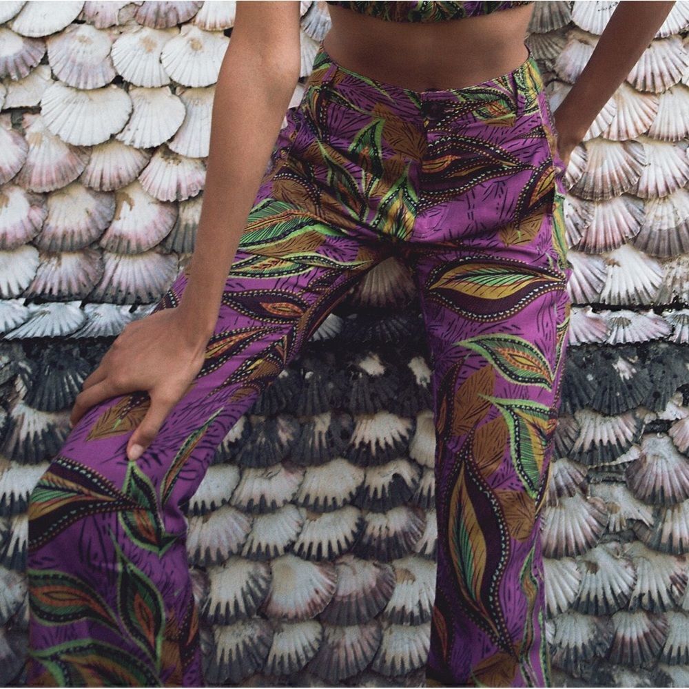 ZARA PRINTED LINEN BLEND TROUSERS